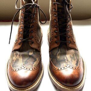 TAFT LEATHER CAMO BROWN LACE UP ANKLE BOOTS SIZE: 42 / US 9